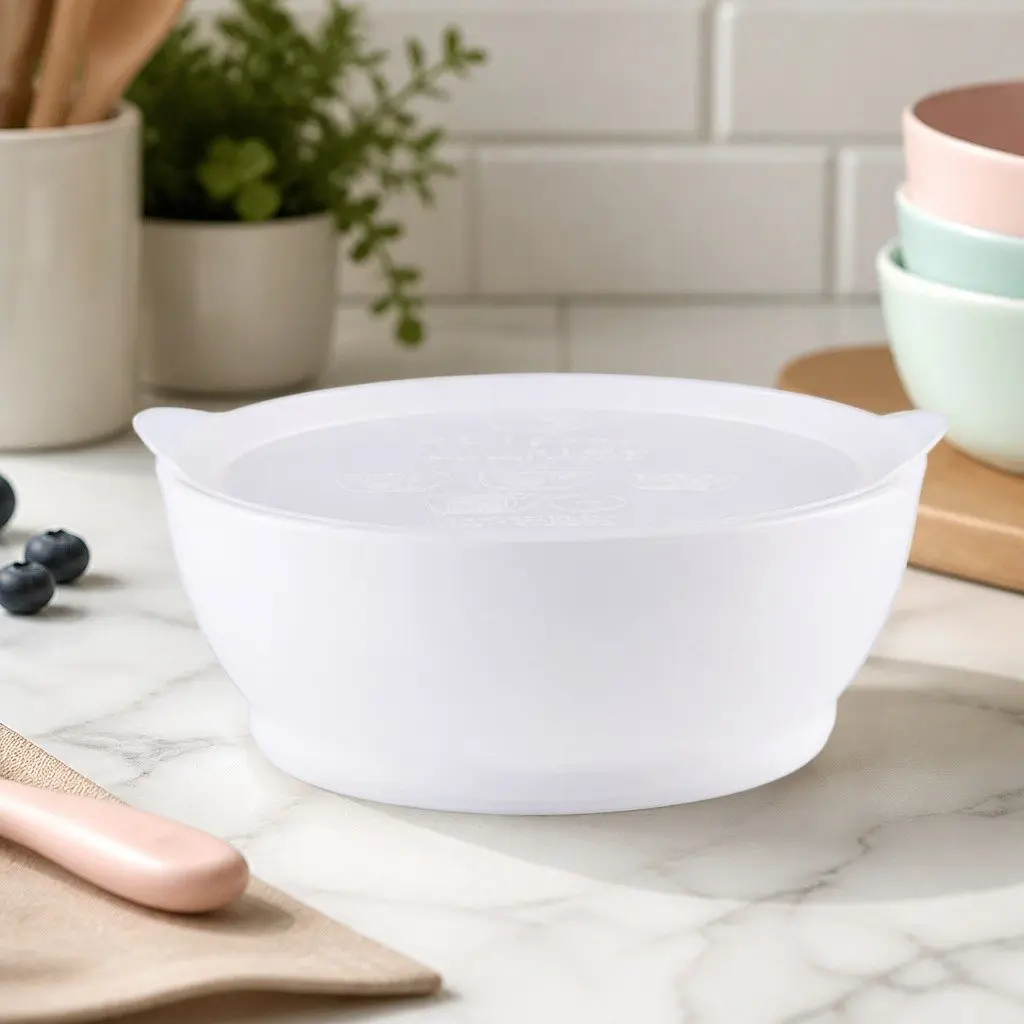 Kids Bowl White 355ml Spill-Proof Anti-Slip with Lid