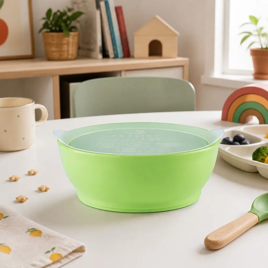 Kids Bowl White 355ml Spill-Proof Anti-Slip with Lid