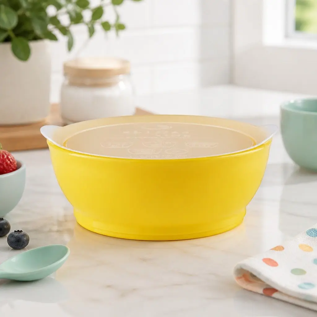 Kids Bowl White 355ml Spill-Proof Anti-Slip with Lid