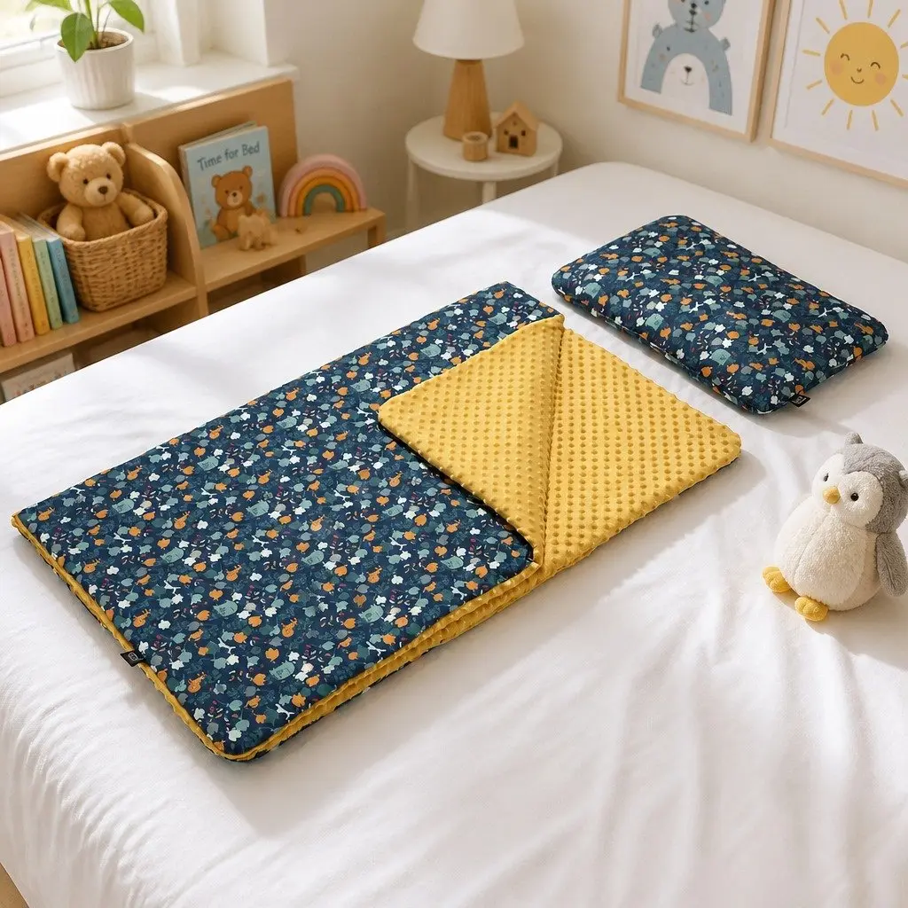 Kids Poncho Pillow Set French Bleu Jardin Honey Double Sided Cotton Nap Blanket