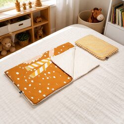 Compact Kids Poncho Pillow Set: Soft Cotton & Dimensions Included