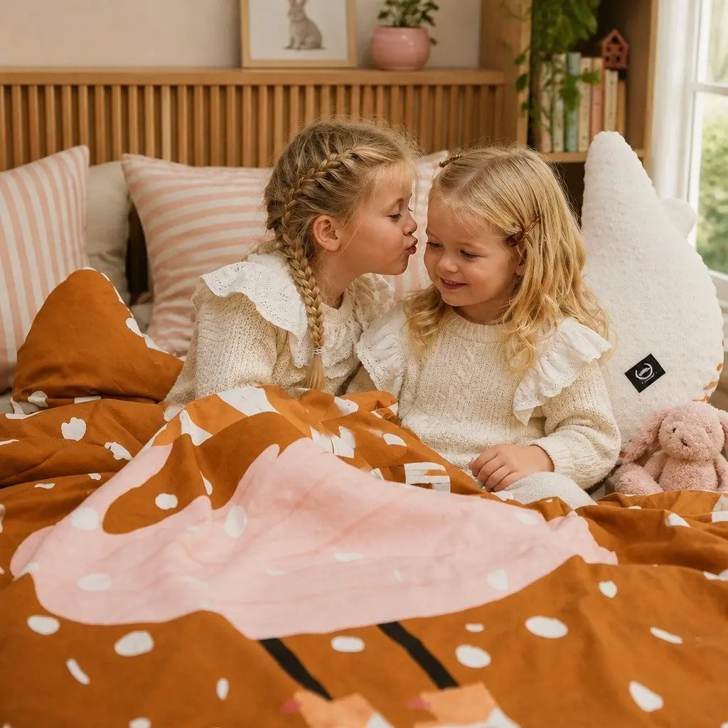 Kids Nap Blanket Set Soft Cotton Double-Sided Poncho and Pillow 110x140cm