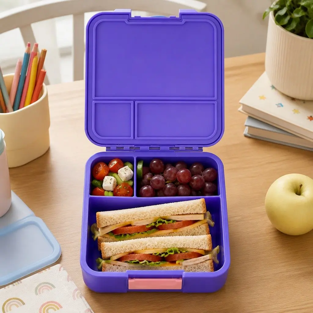 Bento Lunch Box Grape Three Compartment Leakproof Airtight Container