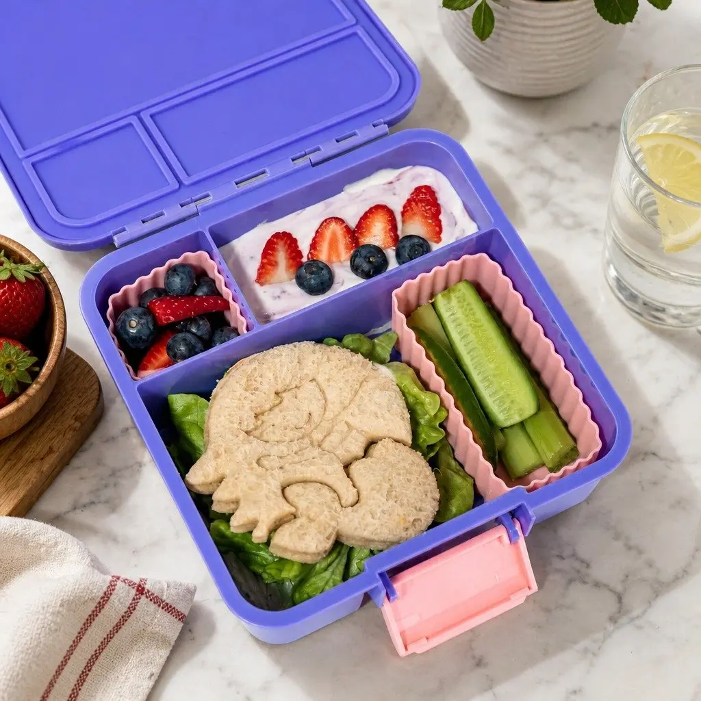 Bento Lunch Box Grape Three Compartment Leakproof Airtight Container