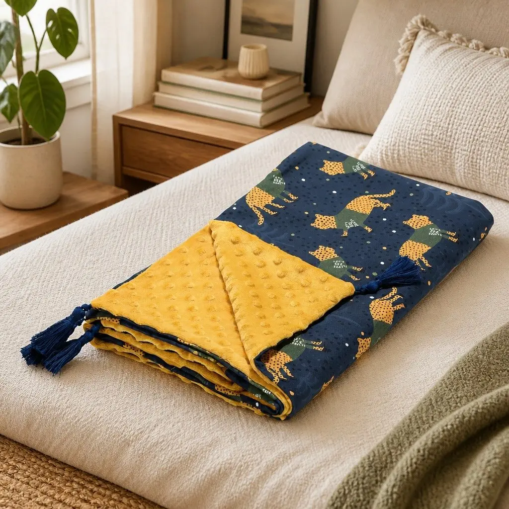 Light Blanket Soft Cotton Minky Fleece Tiger Jerry Honey 110x140cm