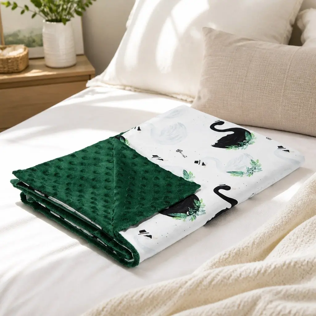 Kids Light Blanket Green 110x140cm Soft Cotton Minky Fleece