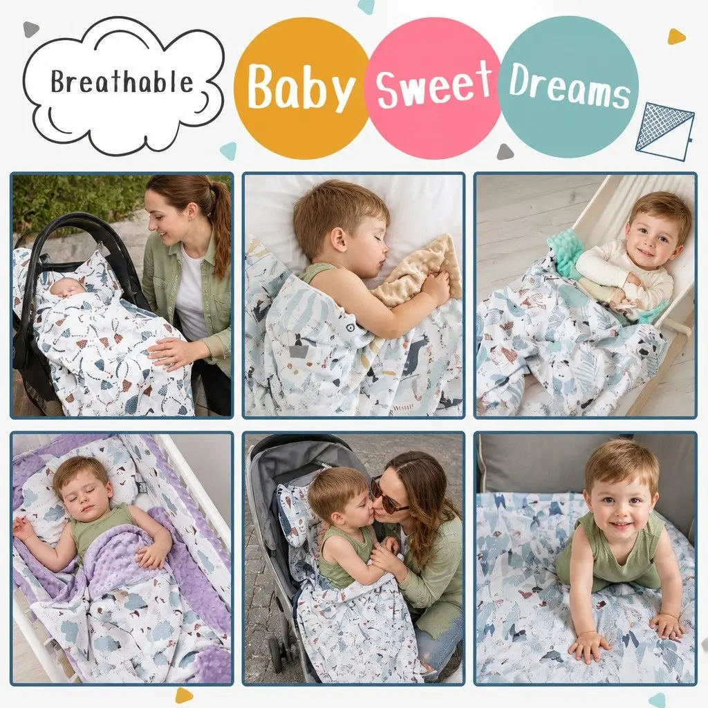 Kids Light Blanket Green 110x140cm Soft Cotton Minky Fleece