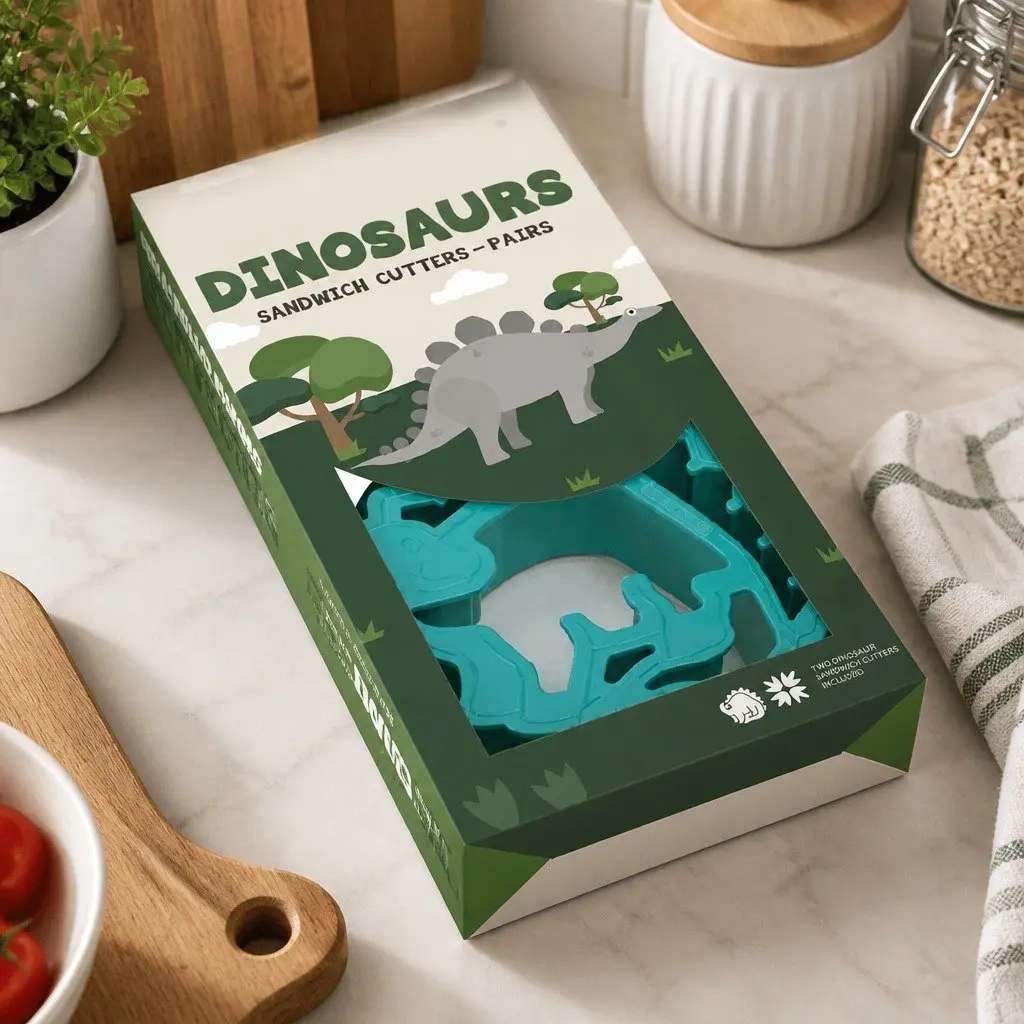 Dinosaur Sandwich Cutters Green 2 Piece Fun Lunch Punch Bento Box Shapes Cutout Set