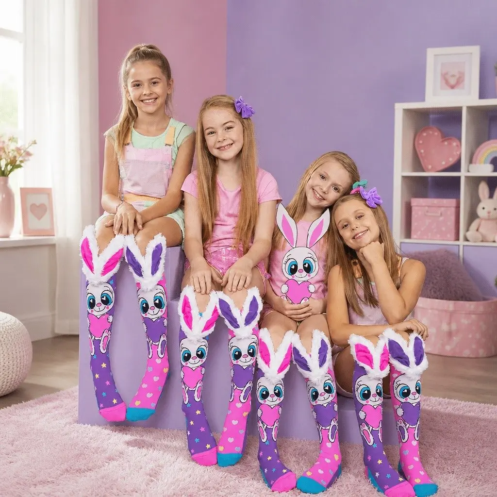 Knee-High Socks Pink One Size 3D Ears UV Glow for Toddlers Ages 3-5