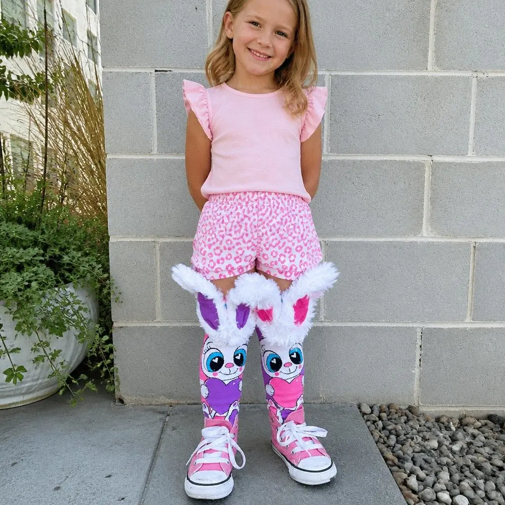 Knee-High Socks Pink One Size 3D Ears UV Glow for Toddlers Ages 3-5