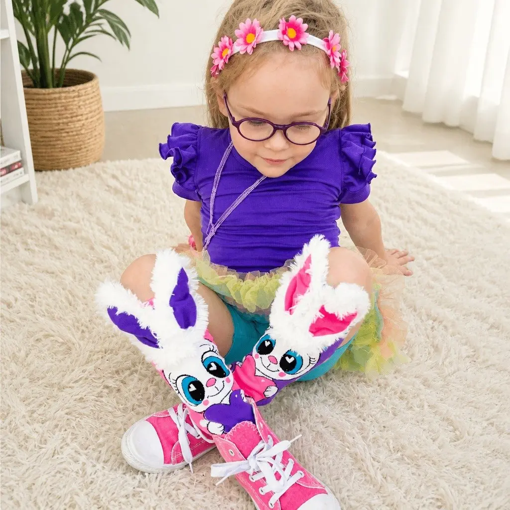 Knee-High Socks Pink One Size 3D Ears UV Glow for Toddlers Ages 3-5
