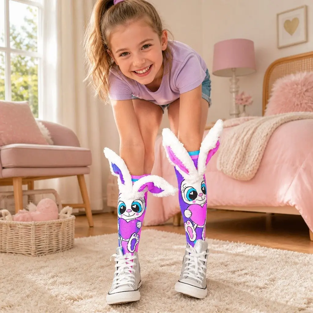 Knee-High Socks Pink One Size 3D Ears UV Glow for Toddlers Ages 3-5