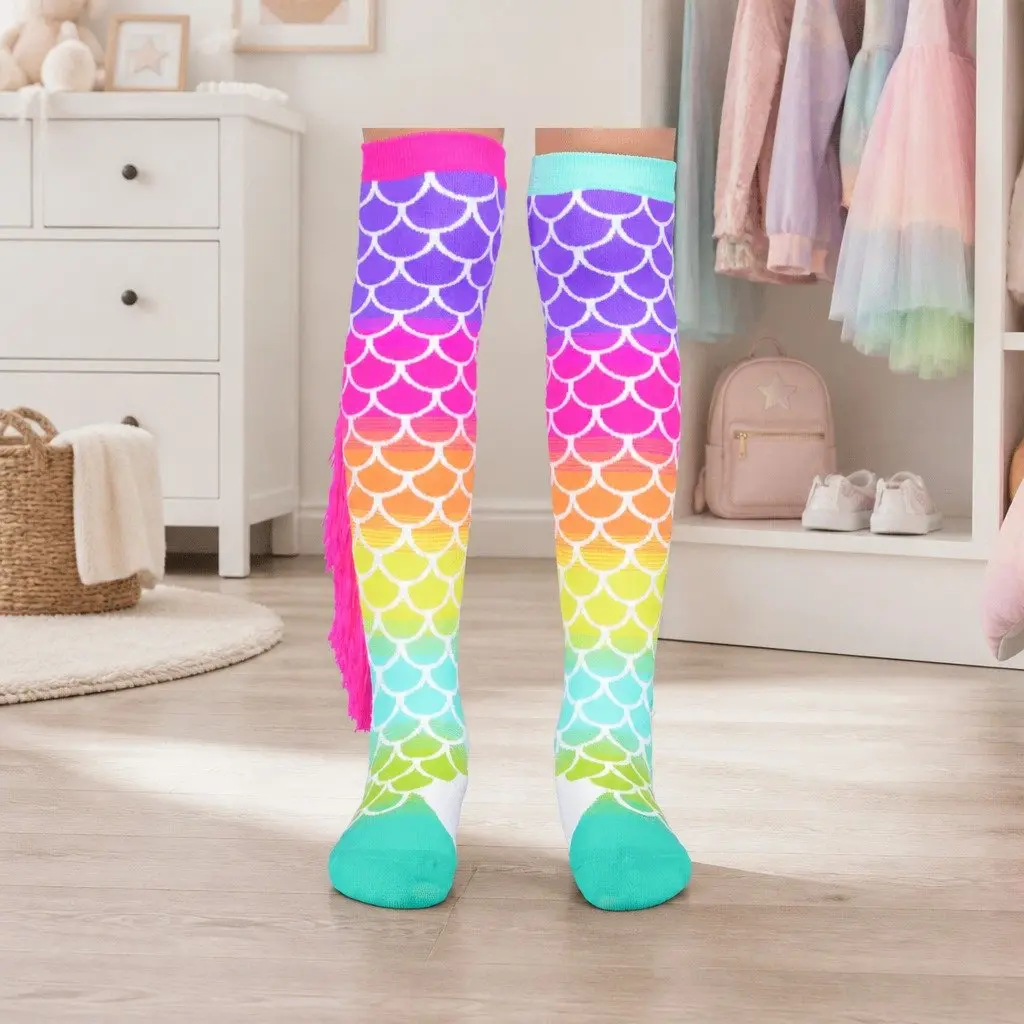 Mermaid Socks Blue Pink One Size Mix Match Pair with Tassels