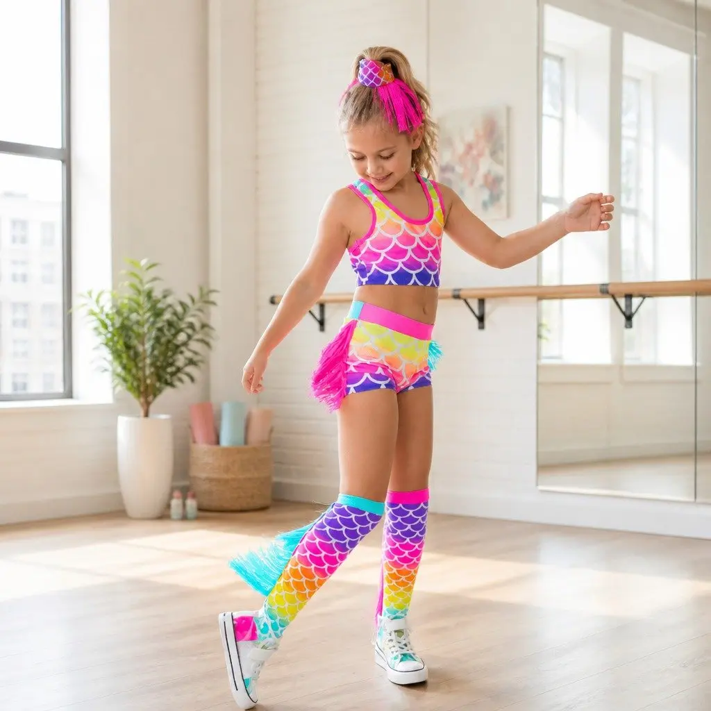 Mermaid Socks Blue Pink One Size Mix Match Pair with Tassels