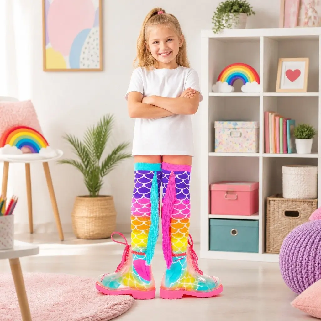 Mermaid Socks Blue Pink One Size Mix Match Pair with Tassels