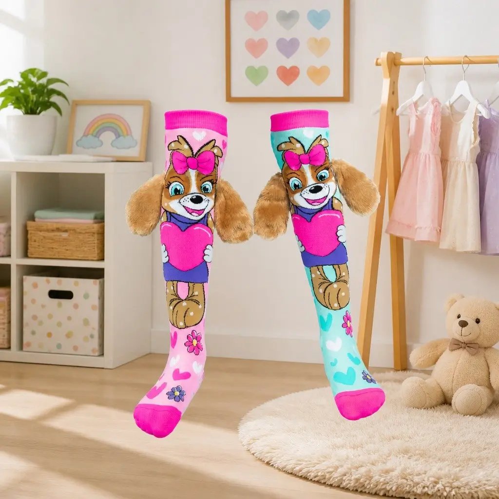 Puppy Love Socks With Ears Kids Adults Fun Colorful One Size Fits Most Age 6-99