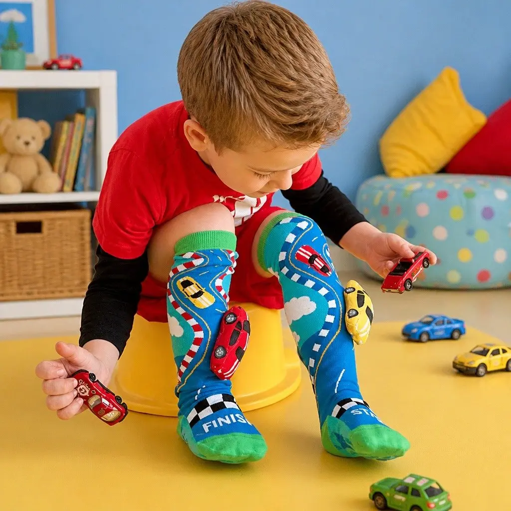 Racing Cars Socks for Kids & Adults Age 6-99 Fun Novelty Plush Design