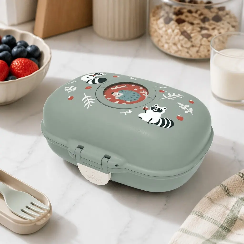 Kids Snack Lunch Box Portable Bento Box School Picnic Food Container Green