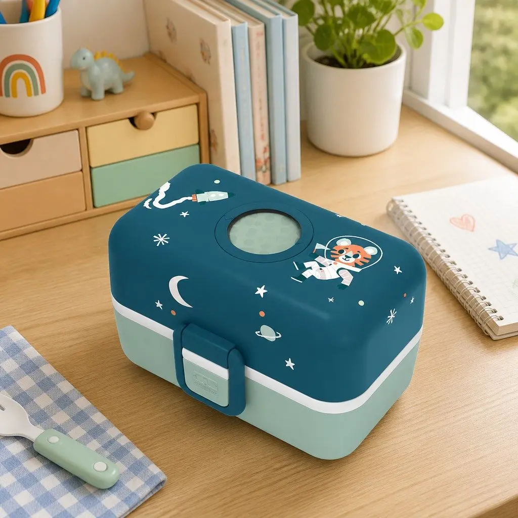 Kids Bento Lunch Box Cosmic Blue with Compartments Handle Airtight Food Storage Container