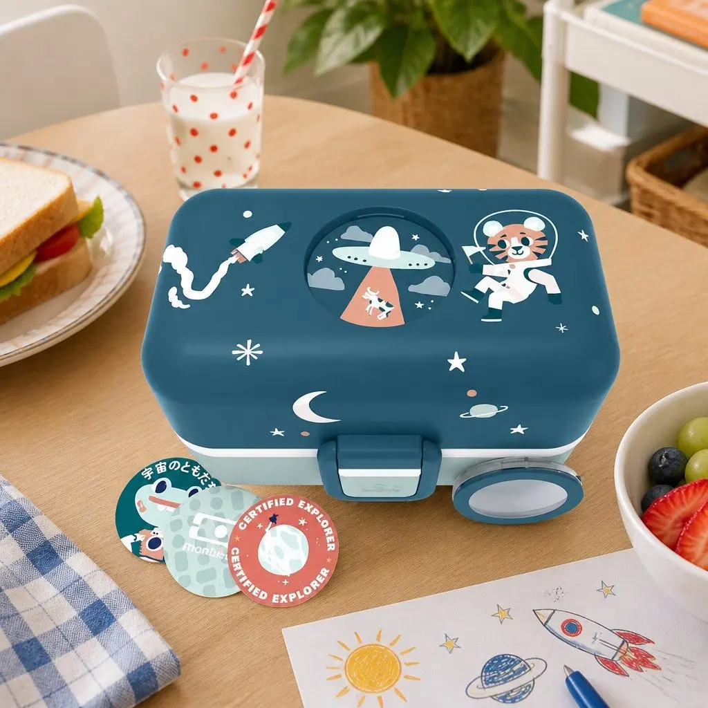 Kids Bento Lunch Box Cosmic Blue with Compartments Handle Airtight Food Storage Container