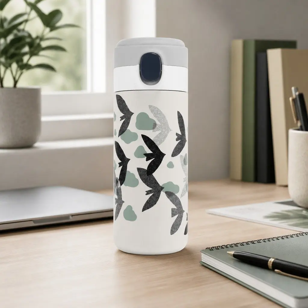 Kids Insulated Water Bottle Litchi 360ML Double Wall Sport Cap Safety Button Compact