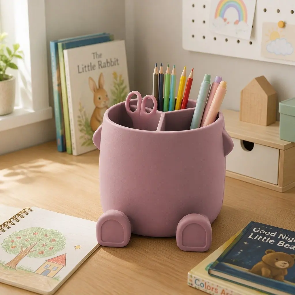 Silicone Pencil Can Holder Storage Container for Children Kids Art Supplies