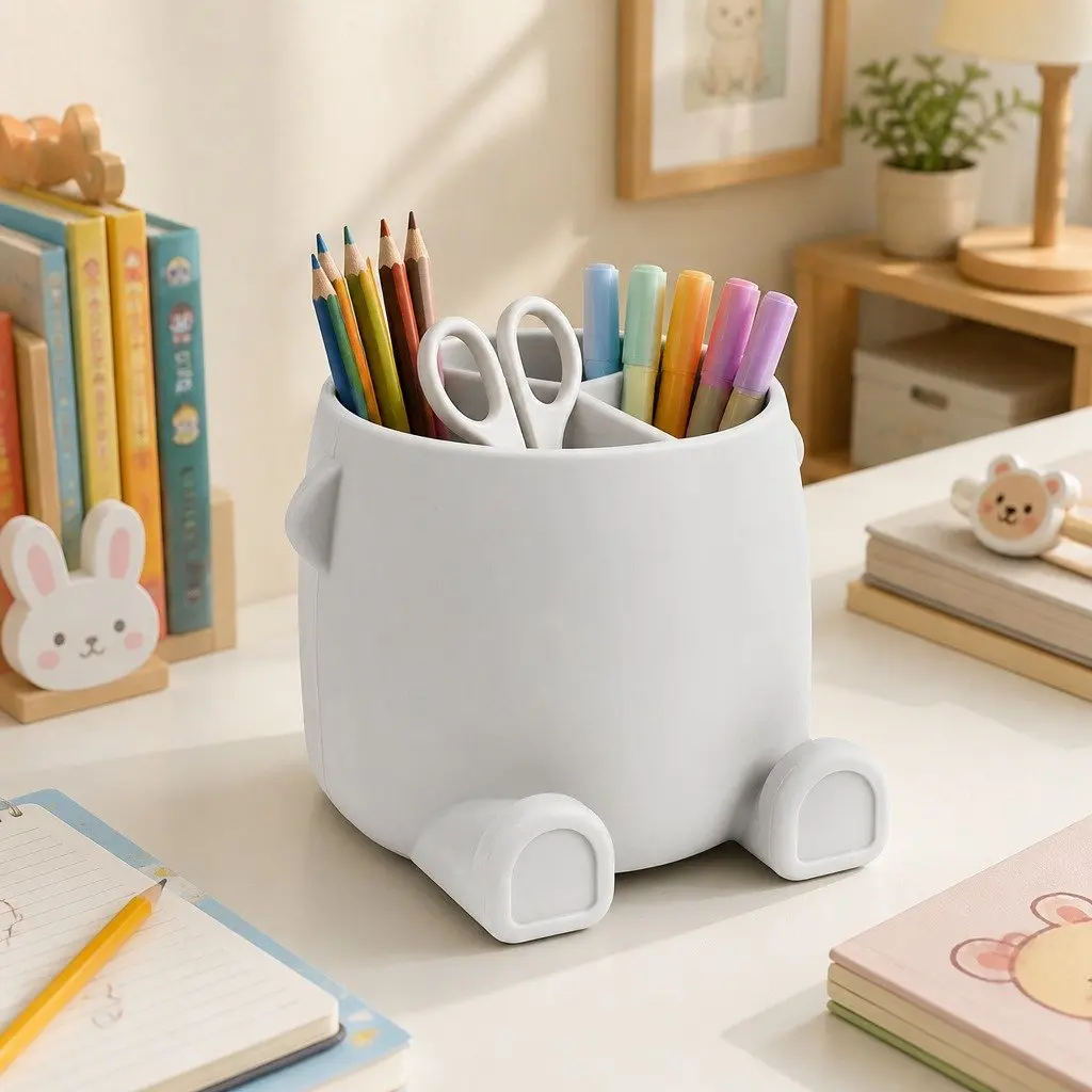 Silicone Pencil Can Holder Storage Container for Children Kids Art Supplies