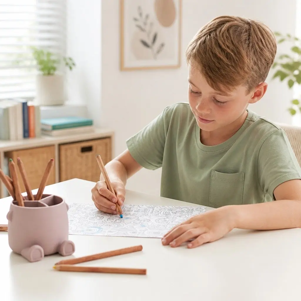 Silicone Pencil Can Holder Children's Art Storage Mahogany 11x12.9cm