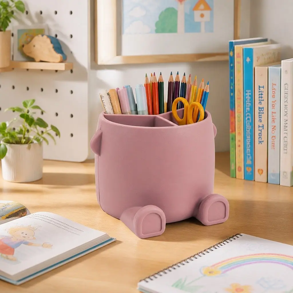 Silicone Pencil Can Holder Children's Art Storage Mahogany 11x12.9cm