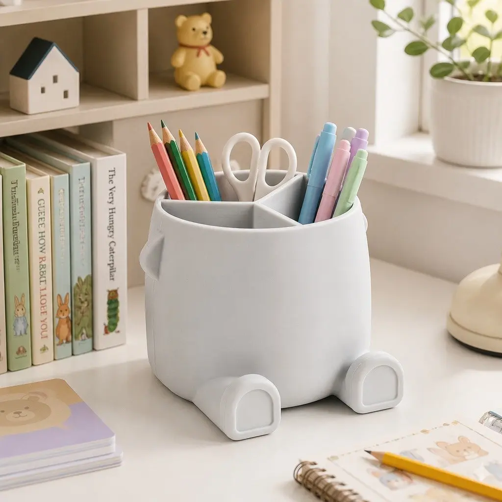 Silicone Pencil Can Holder Children's Art Storage Mahogany 11x12.9cm