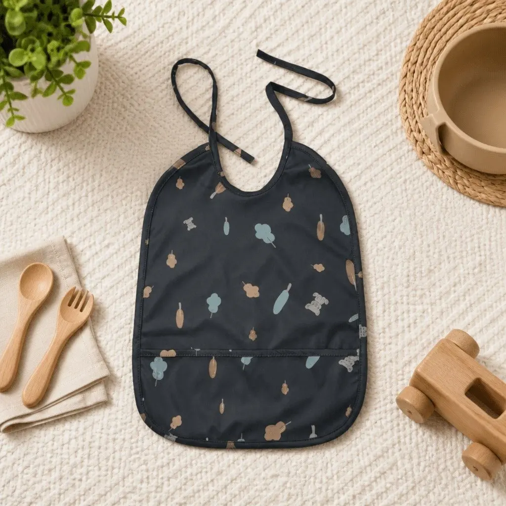 Long Coated Baby Bib Waterproof Mealtime Feeding Protector Cream Leaf Design