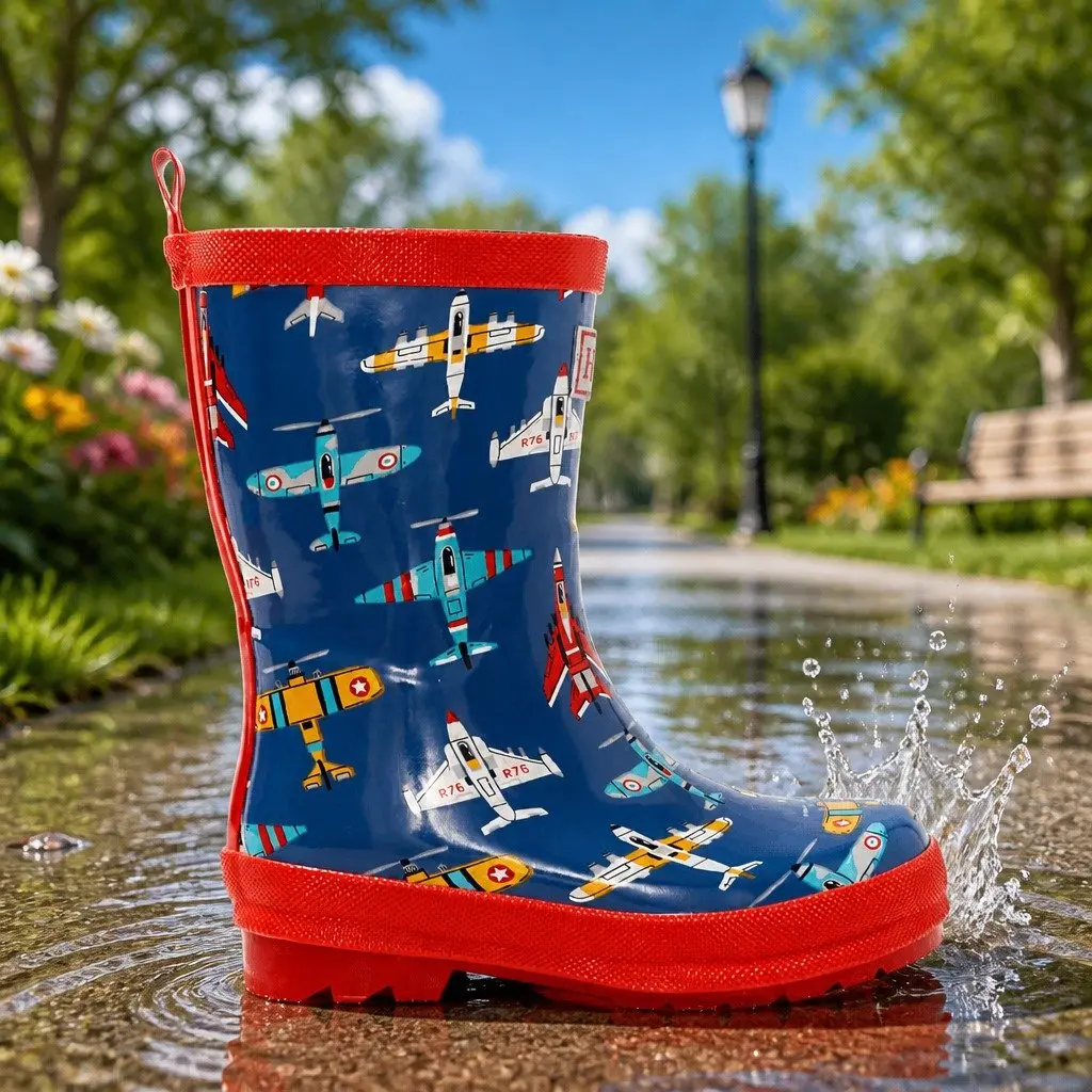 Kids Rain Boots Pink Navy Size 1 Waterproof Slip-Resistant Rubber Matte