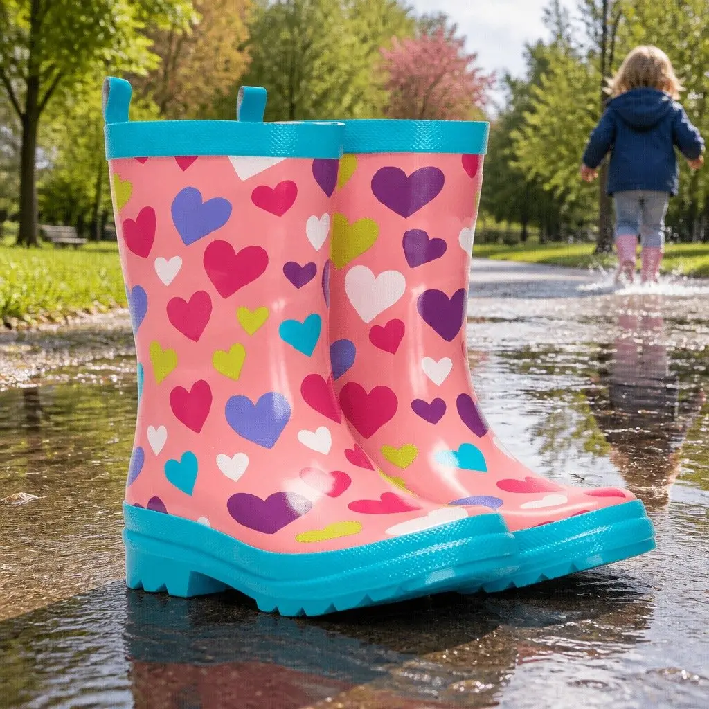 Kids Rain Boots Pink Navy Size 6 Waterproof Slip Resistant Matte