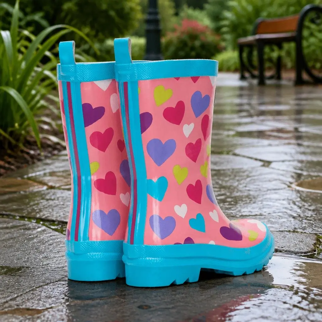 Kids Rain Boots Pink Navy Size 6 Waterproof Slip Resistant Matte