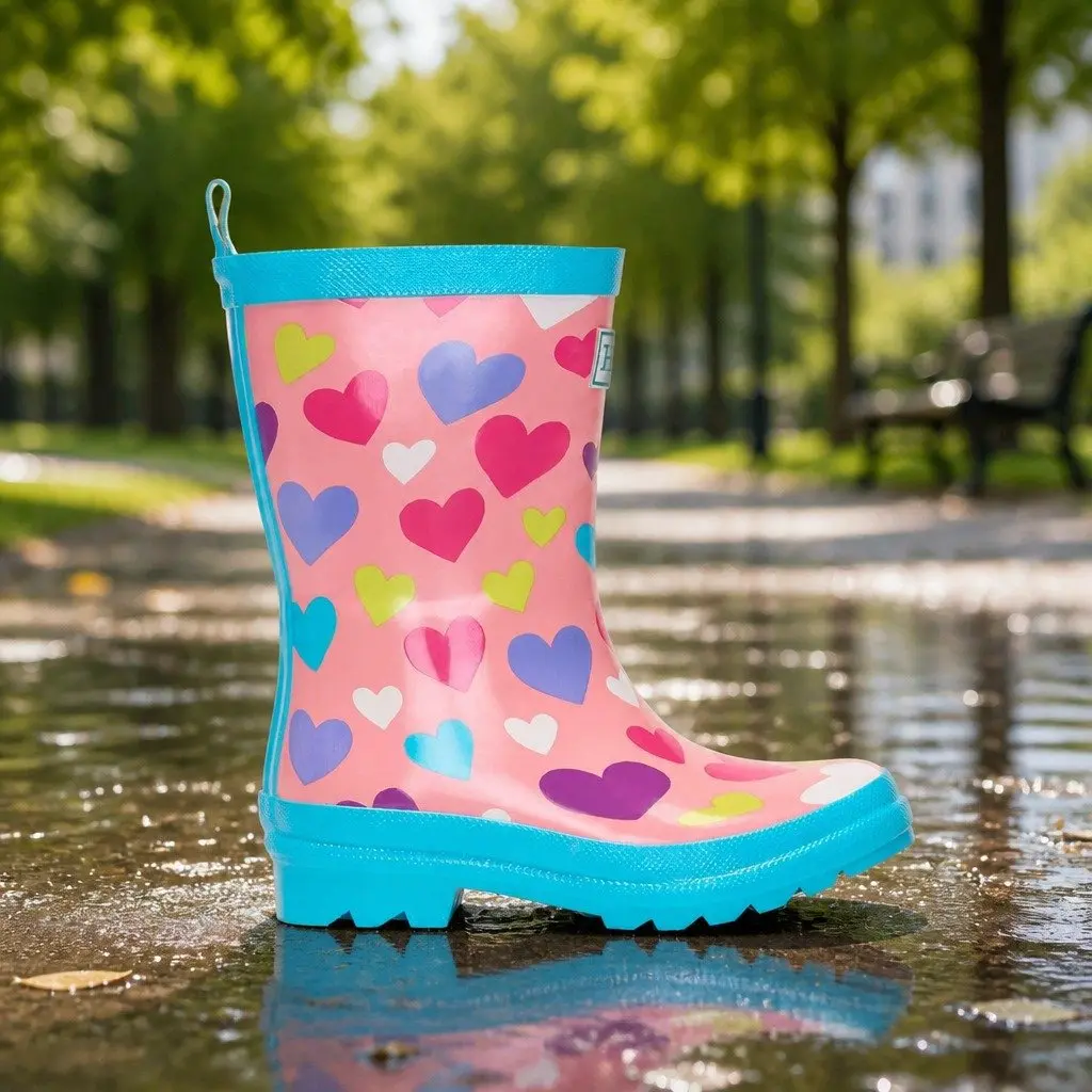 Kids Rain Boots Pink Navy Size 8 Waterproof Slip Resistant Matte
