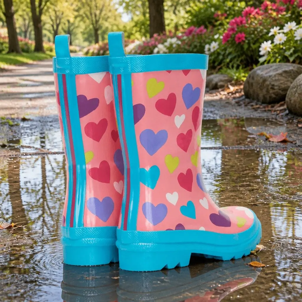 Kids Rain Boots Pink Navy Size 8 Waterproof Slip Resistant Matte