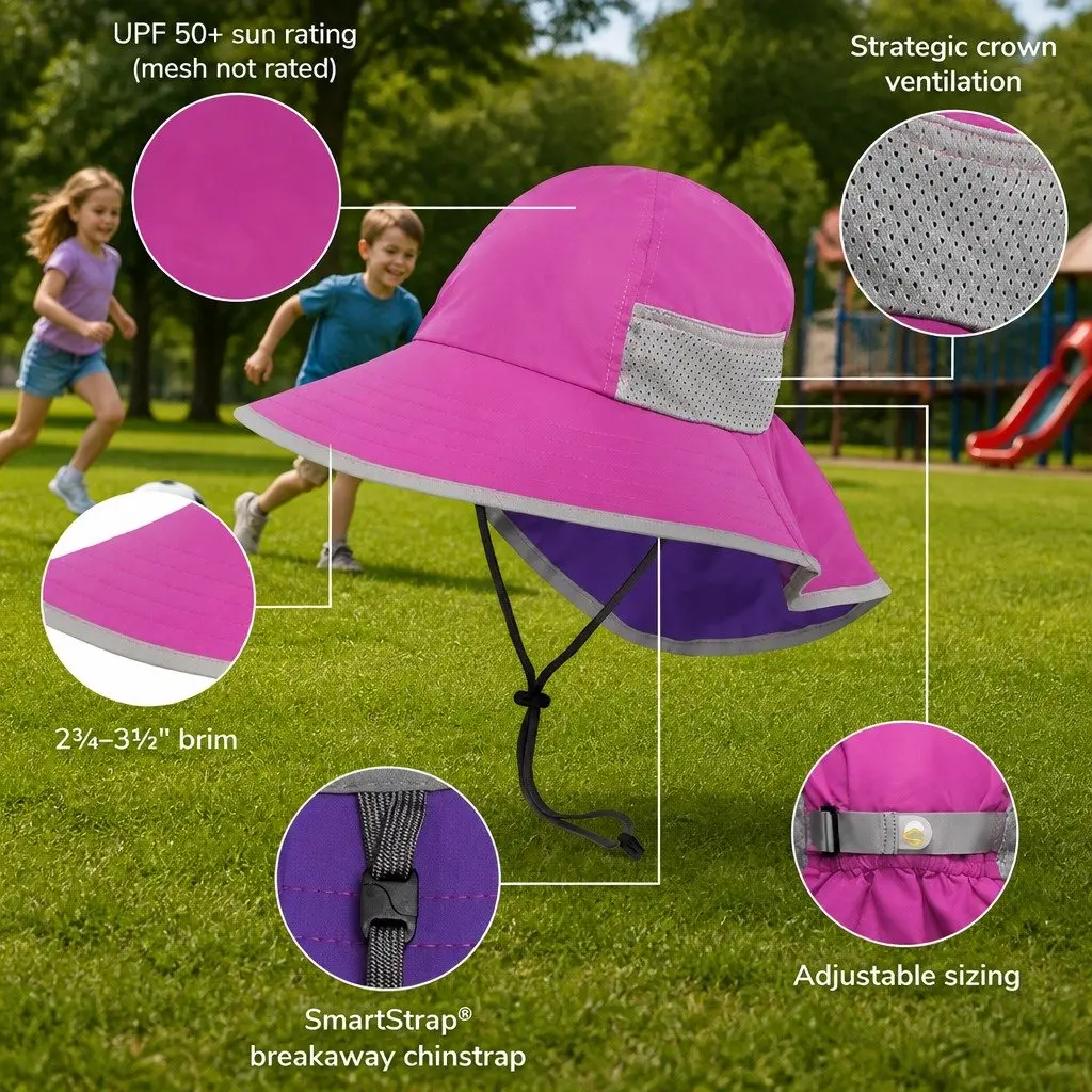 Kids Play Hat Blue Small UPF50+ Sun Protection Floatable Brim Back Veil