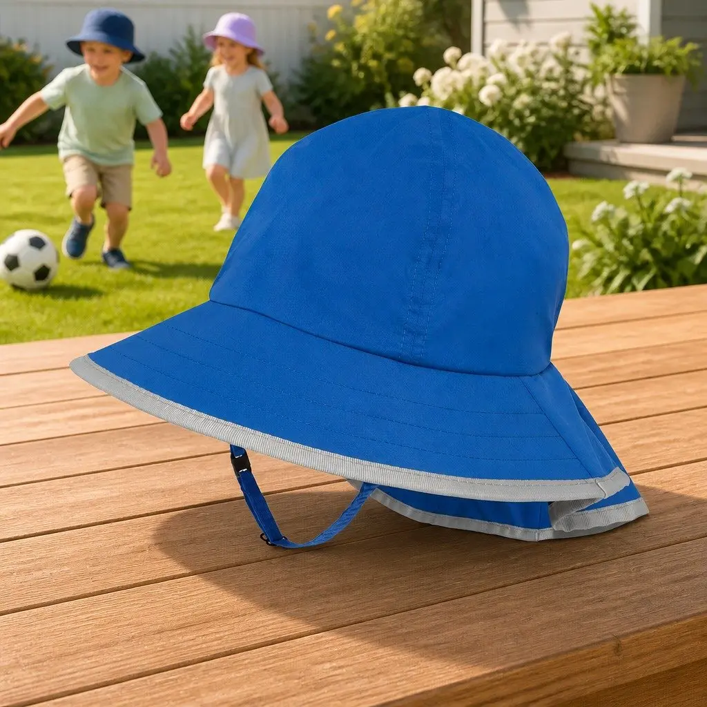 Kids Play Hat Royal Medium UPF50+ Sun Protection Breakaway Chinstrap Back Veil