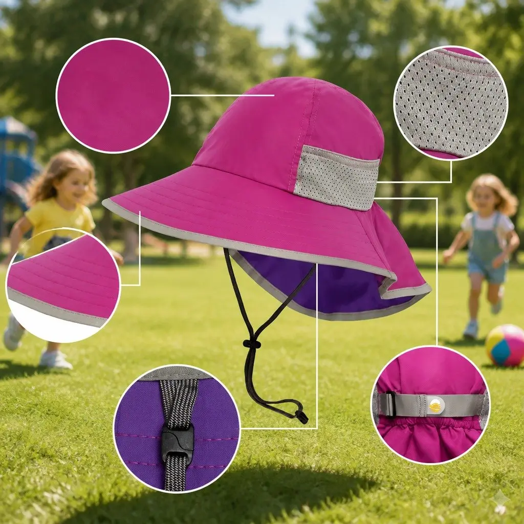 Kids Play Hat Royal Medium UPF50+ Sun Protection Breakaway Chinstrap Back Veil
