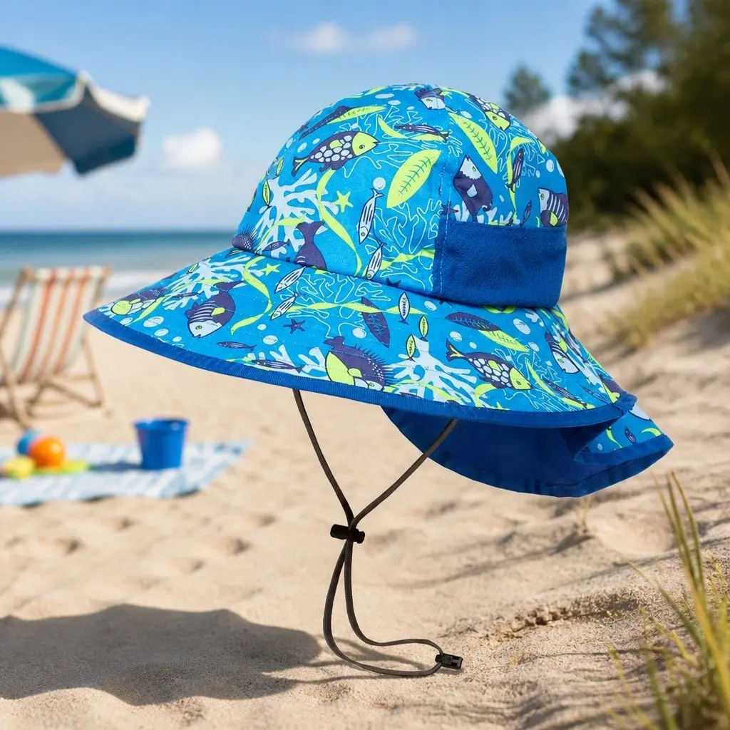 Kids Play Hat UPF50+ Sun Protection Aquatic Small Breakaway Safety Chinstrap