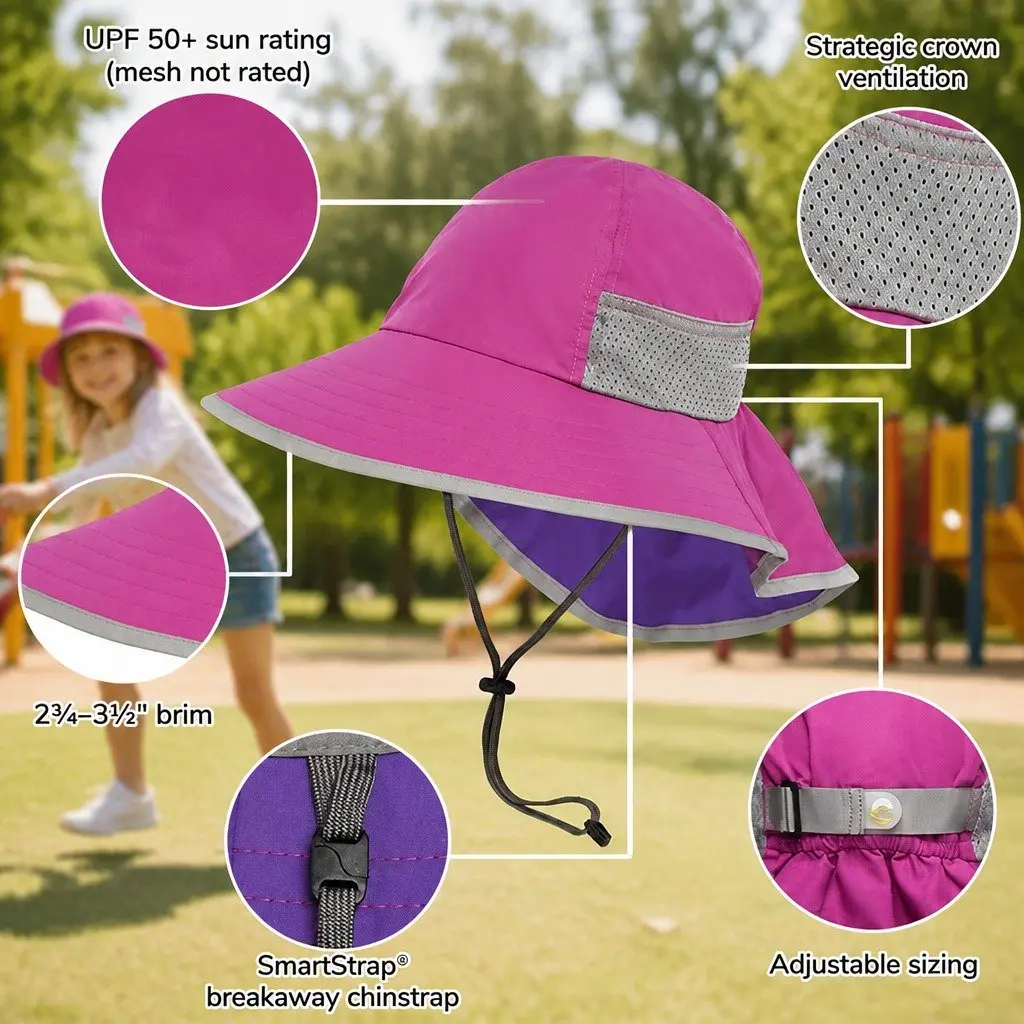 Kids Play Hat Blue Adjustable Lightweight UPF50+ Sun Protection Breakaway