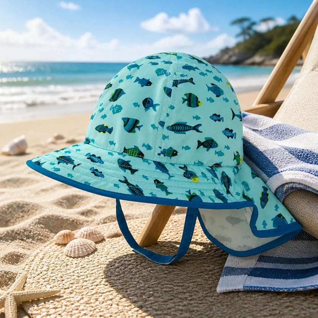 Infant Sun Hat UPF50+ Baby Sun Protection Crushable Packable Neck Cape 6-12mth