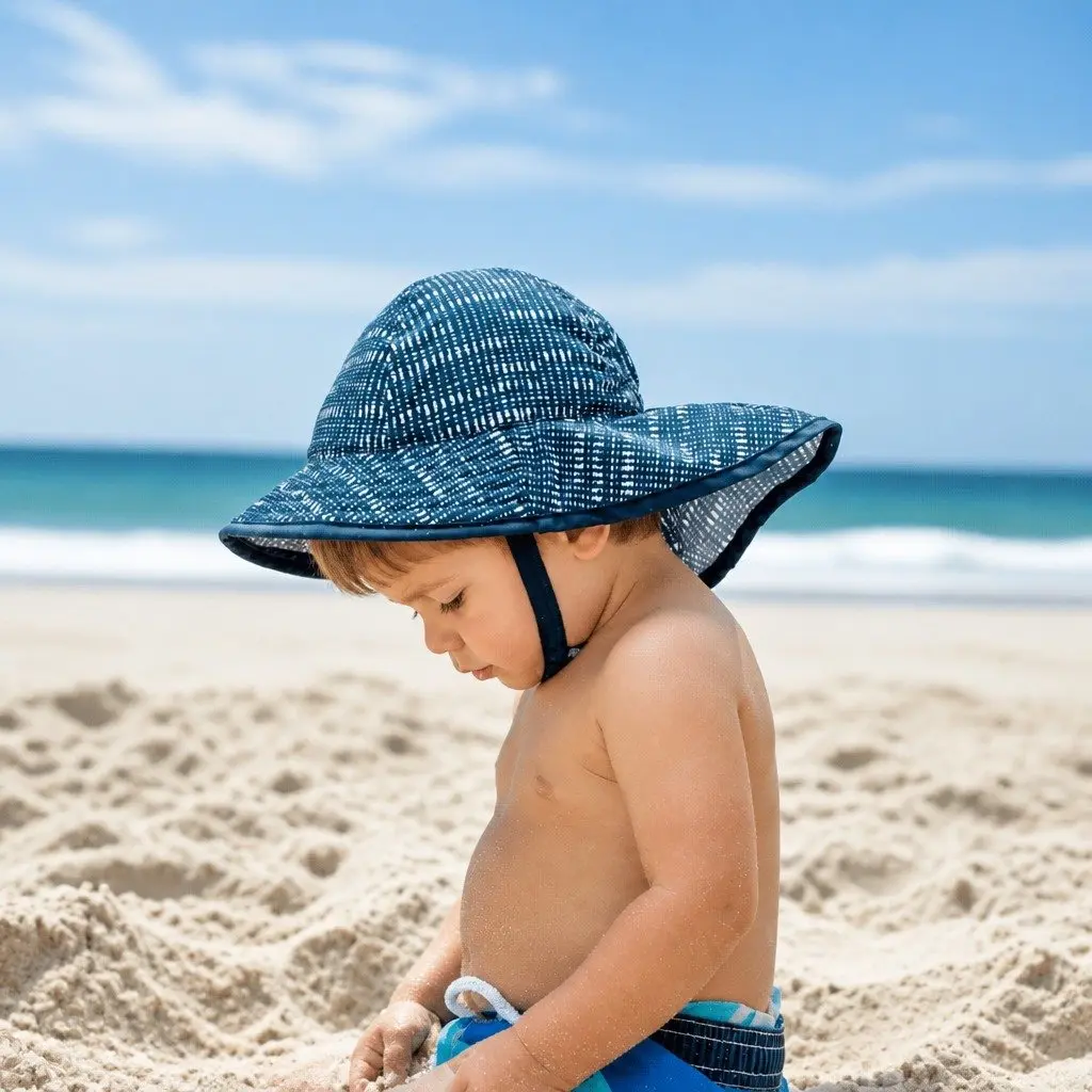 Infant Sun Hat Navy White Stripe UPF50+ Crushable Packable Lightweight Breathable