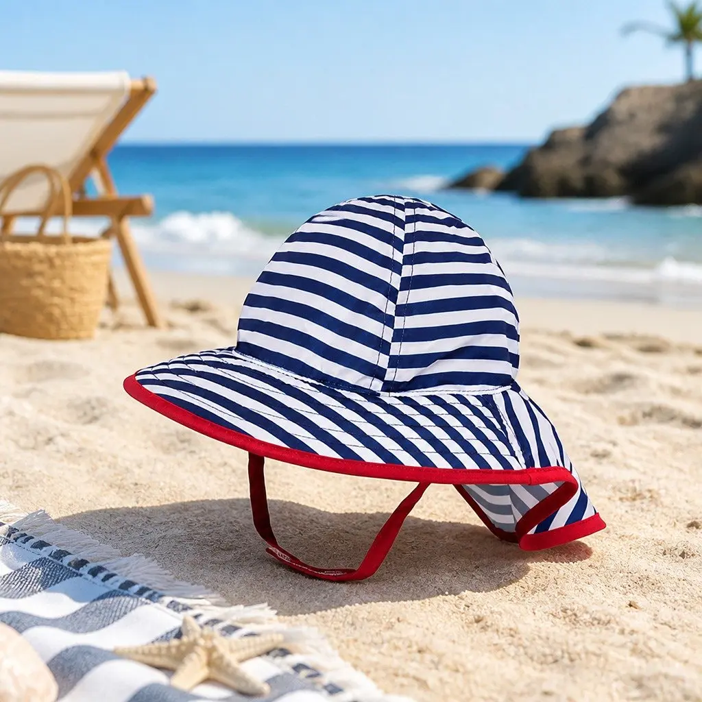 Infant Sun Sprout Hat Navy White Stripe 6-12 Month UPF50+ Soft Breathable Crushable Brim