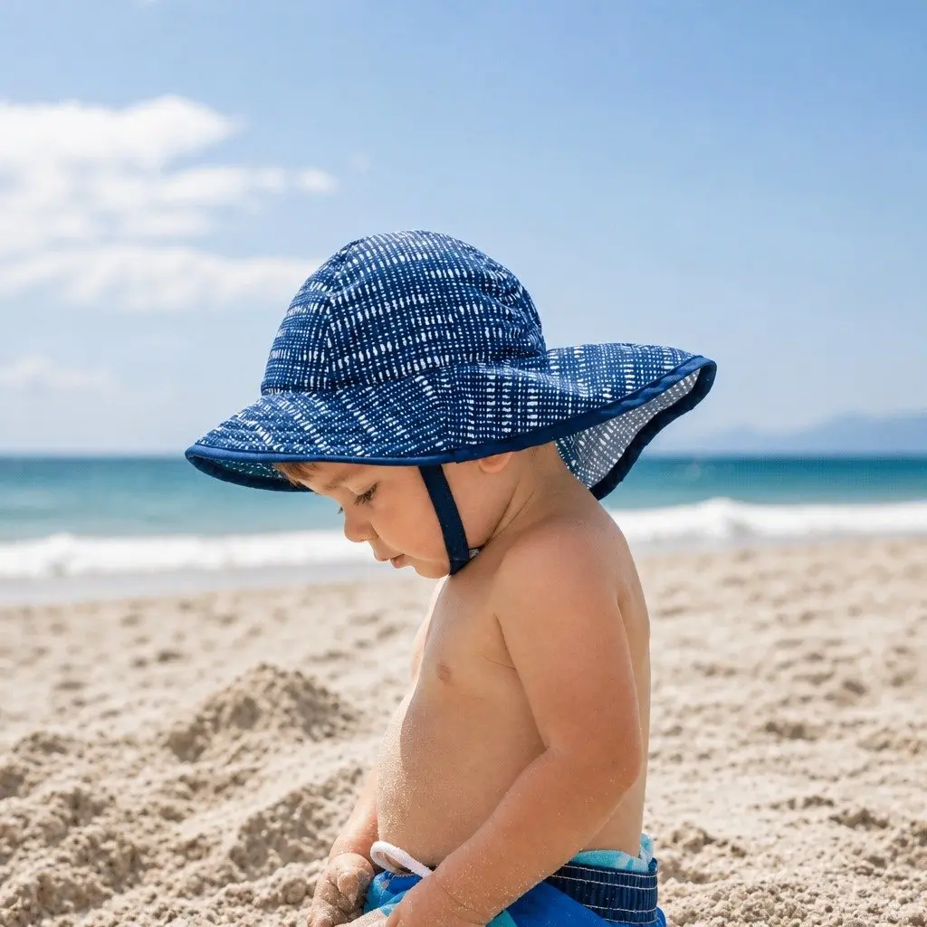 Infant Sun Sprout Hat Navy White Stripe 6-12 Month UPF50+ Soft Breathable Crushable Brim