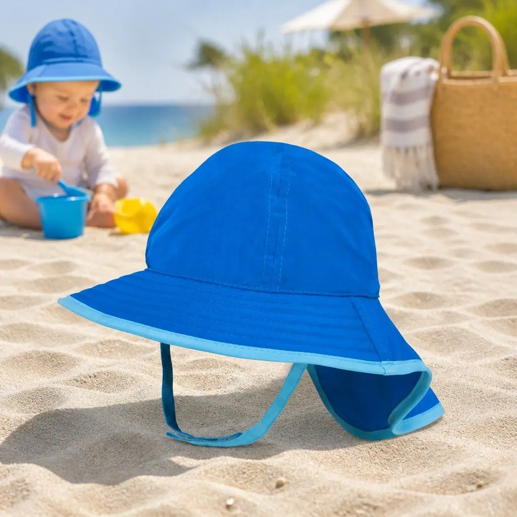 Infant Sun Sprout Hat UPF50+ Electric Blue Baby 6-12 Months Stroller Packable