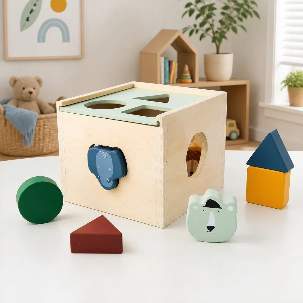 Wooden Shape Sorter Toy Multicolour 15cm Educational Geometric Learning Blocks