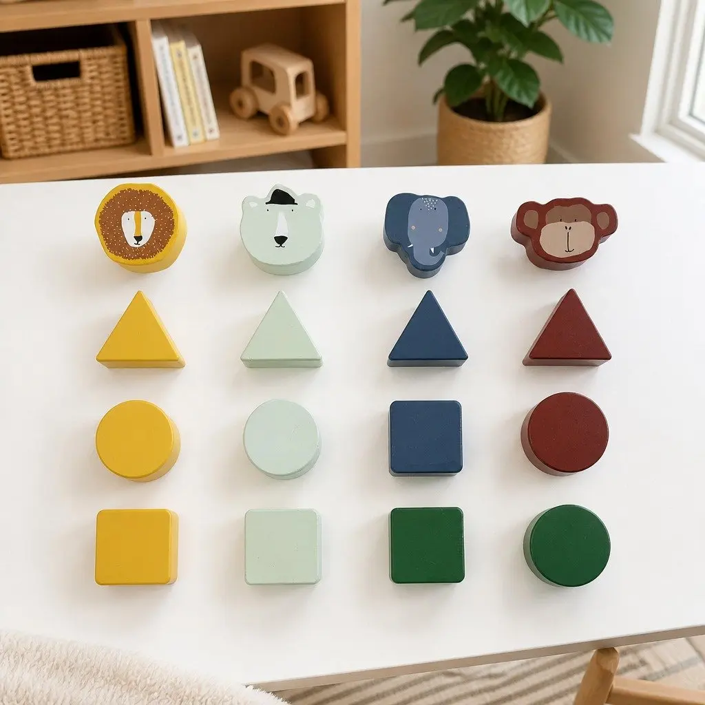 Wooden Shape Sorter Toy Multicolour 15cm Educational Geometric Learning Blocks