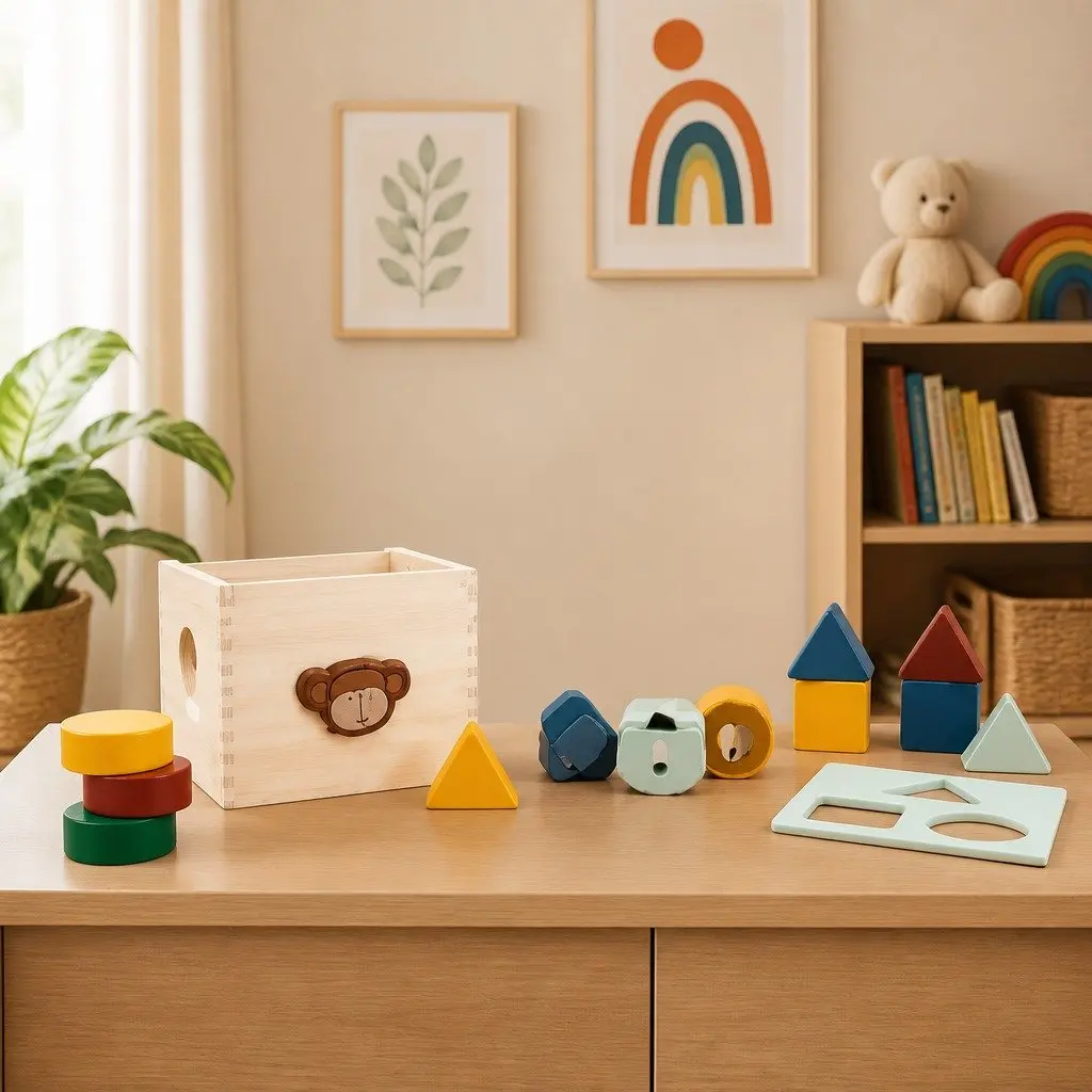 Wooden Shape Sorter Toy Multicolour 15cm Educational Geometric Learning Blocks