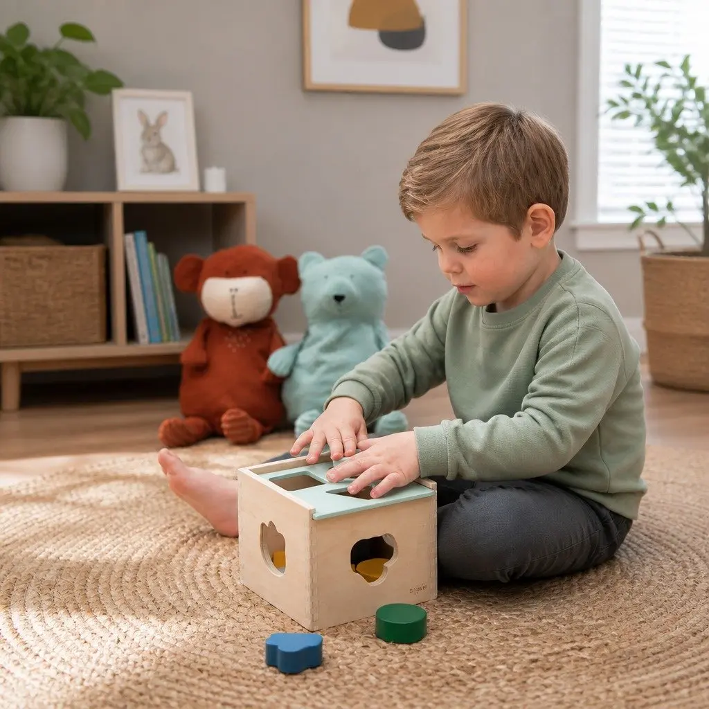 Wooden Shape Sorter Toy Multicolour 15cm Educational Geometric Learning Blocks